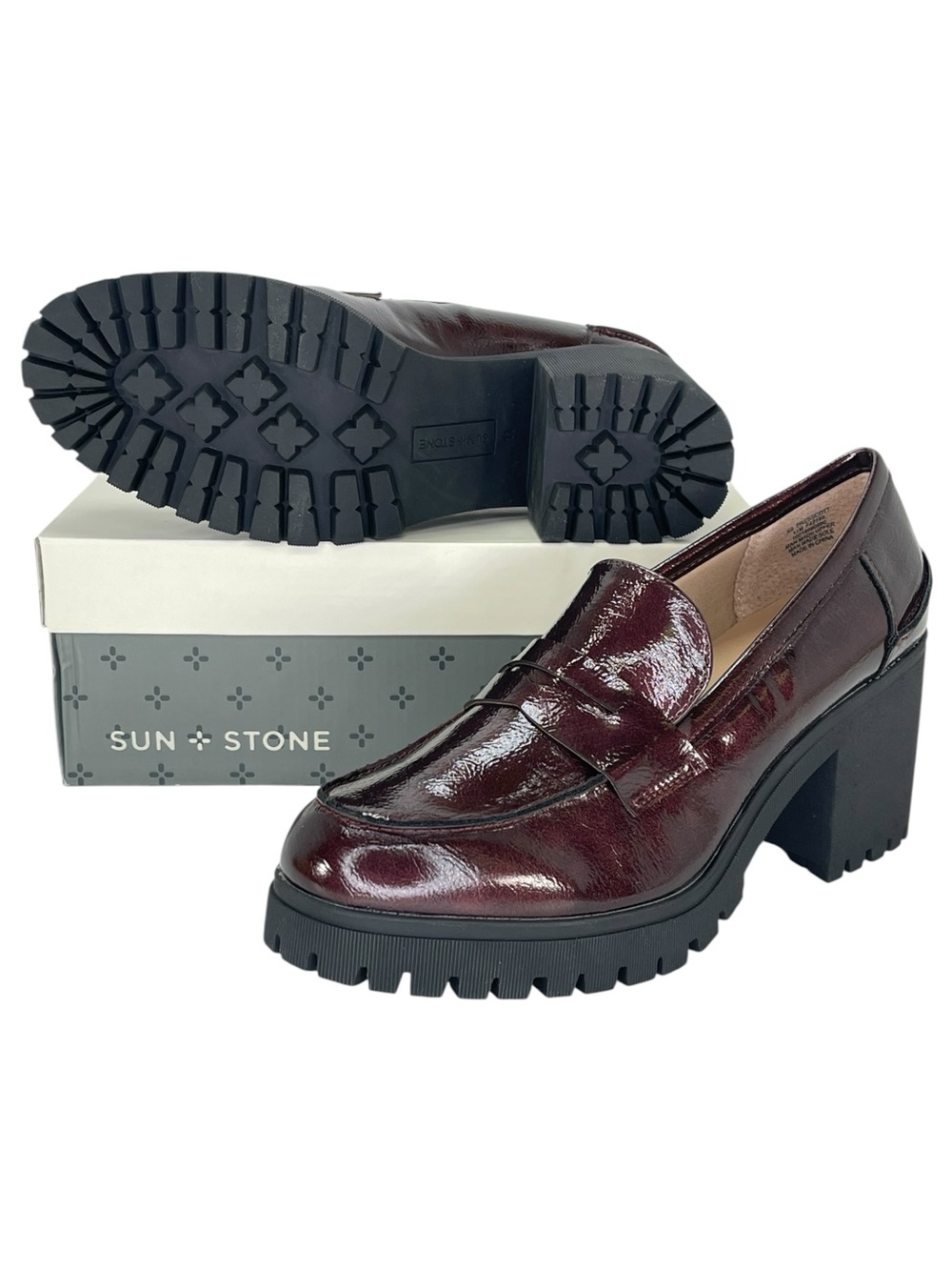 Sun + Stone Presscott Wine Patent Leather Lug Sole Womens Penny Loafers Size 11M - Picture 9 of 10